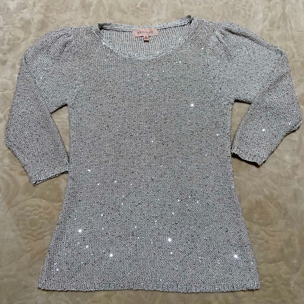 Women’s Philosophy Gray/Silver Sequin Spotted Blouse/Sweater